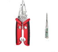 Professional Wire Stripper Pliers 18 In 1 Multi Tool With Crimper Wrench For Various Cables Red Chrome Vanadium Steel Comfortable Handle Auto Open Feature Replaceable Edges Build(Test Pen * 1)