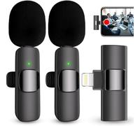 Professional Wireless Lavalier Microphone for iPhone iPad, Mini Lapel Mics Plug-Play 2.4G Ultra-Low Delay Noise Reduction Chip for Video Recording Interview Podcast Vlog YouTube Tiktok(2 Pack)