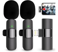Professional Wireless Lavalier Microphone for iPhone iPad, Mini Lapel Mics Plug-Play 2.4G Ultra-Low Delay Noise Reduction Chip for Video Recording Interview Podcast Vlog YouTube Tiktok(2 Pack)