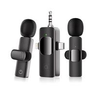 Professional Wireless Lavalier Mini Microphone - 3 in 1Microphone for Iphone/ Camera/Android, Tiny Lapel Mic Clip-on Mic Rechargeable with HD Sound Quality for Recording, Live Streaming, YouTube