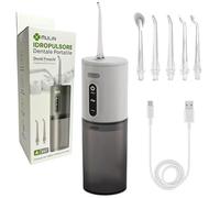 Professional Wireless Oral Irrigator for Home and Travel - Portable Rechargeable Water Flosser IPX7 Waterproof with 5 Interchangeable Nozzles - Grey