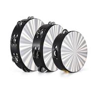 Professional Wooden Tambourine Set 3 Pack Colorful Reflective Metal Bell Sound Percussion Instruments for Adults Beginners Home School Party Supplies 6 8 10 Inch Black