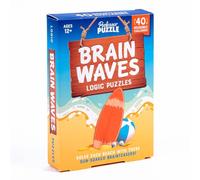 Professor Puzzle Brain Waves Logic Puzzles | 40 Reusable Beach-Themed Brain Teaser Cards with Dry Wipe Pen | Travel Size Logic Challenge Game | 3 Difficulty Levels