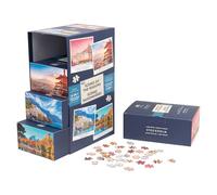 Professor Puzzle Scenes of the Seasons 1000 Piece Jigsaw set - 4 Puzzles | Four Stunning Travel Puzzles with Storage Drawers, Stockholm | Mt. Fuji | Amalfi | New York City