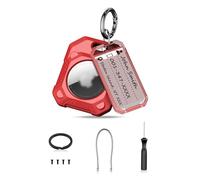 PROfezzion 1 Pack 2-in-1 Secure Air Tag Holder Hard Shell Case with Key Rings, Key Tag, Metal Wire Cable, Allen Wrench and Spare Screws for Keychain, Dog Collar, Luggage Bag, Backpack & More - Red