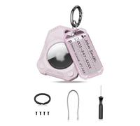 PROfezzion 1 Pack 2-in-1 Secure Air Tag Holder Hard Shell Case with Key Rings, Key Tag, Metal Wire Cable, Allen Wrench and Spare Screws for Keychain, Dog Collar, Luggage Bag, Backpack & More - Pink