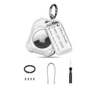 PROfezzion 1 Pack 2-in-1 Secure Air Tag Holder Hard Shell Case with Key Rings, Key Tag, Metal Wire Cable, Allen Wrench and Spare Screws for Keychain, Dog Collar, Luggage Bag, Backpack & More - White