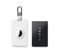 PROfezzion 1-Pack Secure Tesla Key Card Holder with Air Tag Slot, Durable Plastic Card Key Case for Model 3 Y S X Accessories with Anti Scratch Protective Film and Multi Keychain Rings, Silm White