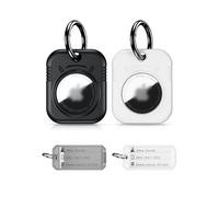 PROfezzion AirTag Keyring Holder with Keychain & Key Tag, Stylish Secure Hard Shell Air Tag Case Cover for Apple Air Tags GPS Tracker - Black+White