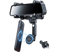 PROfezzion Rearview Mirror & Vent Clip Combo Magnetic Phone Holder Compatible with MagSafe on Car Rear View Mirror for iPhone 16 15 14 13 12 Pro Max Plus, MagSafe Case & All Phones [No Vibrating]