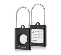 PROfezzion Secure Metal AirTag Holder Case with Name Tags, Wire Cable & Keyring for Luggage, Cabin Suitcase, Carry on, Travel Hand Luggage Bag, Camera Bag, Handbag, Backpack, Keys and More (Black)