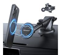 PROfezzion Suction Cup & Vent Clip Combo Magnetic Phone Holder Compatible with MagSafe on Car Dash, Windshield or Vent for iPhone 17 16 15 14 13 Pro Max, Mag-Safe Case & All Phones [Telescopic Arm]