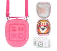 PROfezzion Travel Carrying Case for Yoto Mini & Headphone, Hard Shell Storage Bag EVA Premium with Dedicated AirTag Pocket, Handle, Shoulder Strap and Card Holders (Pink Large)