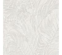 Profhome Palm Trees Wallpaper GR322101-DI Non Woven Wallpaper Grey Light Grey Silver Pure White 0.53 m x 10.05 m / 5.33 sqm