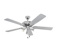 ProfiCare PC-DVL 3078 Ceiling Fan 5-Blade Fan for Rooms up to 40 m² Including Lighting, 4 Power Levels, Reverse Function for Summer and Winter Operation, 132 cm Diameter, 60 W, Stainless Steel