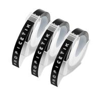 PROFICETIK Embossing Tape Compatible with Dymo Omega Label Tape Black 9mm 3D Vinyl Self-Adhesive White on Black Embossing Labels Compatible with Dymo Omega Junior Embossing Label Makers, 3-Roll