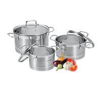 ProfiCook PC-KTS 1223 Induction Cooking Pot Set, 6 Pieces, for All Hobs, Induction Electric Hob, Ceramic Halogen and Gas Cooker, Stainless Steel Pot Set with Lid, Scale Inside