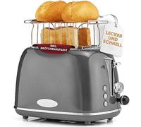 ProfiCook PC-TA 1193 Toaster, 2-Scane Toaster, Vintage Look, Stainless Steel Housing, Bun Attachment, Adjustable Browning, Centring Function, Crumb Drawer, Anthracite