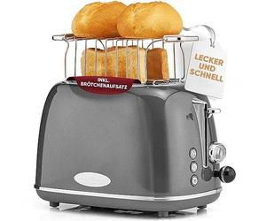 ProfiCook PC-TA 1193 Toaster, 2-Scane Toaster, Vintage Look, Stainless Steel Housing, Bun Attachment, Adjustable Browning, Centring Function, Crumb Drawer, Anthracite