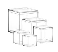 PROFIKLA 12/10/8.5/7.5/6.5cm Clear Acrylic Box with Lid, Jewelry Display Box, Plastic Square Cube Decorative Storage Boxes for Candy Pill and Tiny Jewelry, Artwork Display