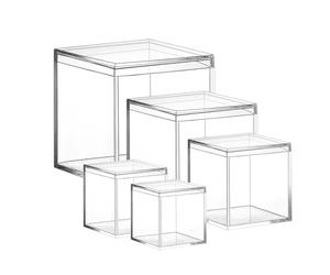 PROFIKLA 12/10/8.5/7.5/6.5cm Clear Acrylic Box with Lid, Jewelry Display Box, Plastic Square Cube Decorative Storage Boxes for Candy Pill and Tiny Jewelry, Artwork Display