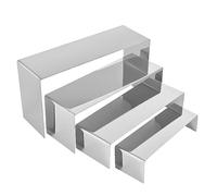 PROFIKLA 4 Pcs Silver Stainless Steel Display Risers, Display Stand for Display Cupcake Dessert Perfume Purse Handbag Shoe Jewelry and Funko Pop