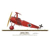 Profile Artwork, Fokker DR1 Triplane Vintage German Aircraft 1918 Manfred von Richthofen The Red Baron A4 Glossy Photo Print First World War WW1 Signed