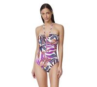 Profile by Gottex Bandeau One Piece - Adjustable Halter Straps, Built-in Soft Cups, Tummy Control, Front & Back Lining, Plantopia-Multi, 12