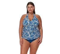 Profile by Gottex Plus Size Tankini Top- Adjustable Halter Straps, Soft Cups, Side Ruching, Bottoms Sold Separately, Petrol-white, 24 Plus