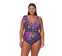 Profile by Gottex Plus Size V Neck Surplice Ruffle One Piece-Adjustable Halter Straps, Built-in Soft Cups, Tummy Control, Plantopia-Multi-Teal, 22 Plus