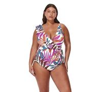 Profile by Gottex Plus Size V Neck Surplice Ruffle One Piece-Adjustable Halter Straps, Built-in Soft Cups, Tummy Control, Plantopia-Multi, 22 Plus