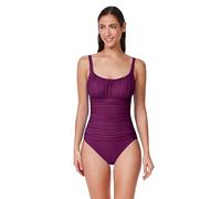 Profile by Gottex Tutti Frutti Shirred Peasant One Piece - Soft Cups, Adjustable Straps, Front & Back Lining, Tummy Control, Wine, 14