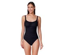 Profile by Gottex Tutti Frutti Shirred Peasant One Piece - Soft Cups, Adjustable Straps, Front & Back Lining, Tummy Control, Black, 16