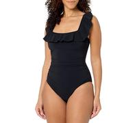 Profile by Gottex Women's Tutti Frutti Recycled Square Neck Ruffle One Piece Swimsuit, Black, 12