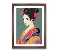 Profile Of A Geisha No.3 Framed Print | A2 Walnut Framed Wall Art | Ready to Hang | Modern Nature Picture | Living Room Bedroom Lounge Office