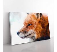 Profile Of A Red Fox Painting Modern Art Canvas Wall Art Print Ready to Hang, Framed Picture for Living Room Bedroom Home Office Décor, 60x40 cm (24x16 Inch)