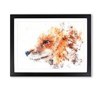 Profile Of A Red Fox Watercolour Modern Framed Wall Art Print, Ready to Hang Picture for Living Room Bedroom Home Office Décor, Black A4 (34 x 25 cm)