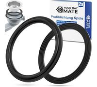 Profile seal for strainer basket drain, 2 pieces, Ø 109 x 88 x 3.7 mm, for 3 1/2" fittings, compatible with BLANCO, FRANKE, VIEGA, IKEA, etc., kitchen tap seal set, lip seal valve drain