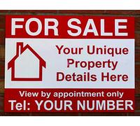 PROFILESIGNS.CO Property For Sale Sign Board - Personalised and Unique to your House/Home/Land/Business Design (Red, 'F' Board)