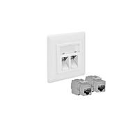 ProfiPatch Keystone Network Socket LAN Socket Cat6A 500MHz Flush-Mounted 2x RJ45 Port Connection POE CAT7, CAT6A, CAT6, CAT5 Shielded White