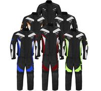 PROFIRST Motorcycle Suit Waterproof 2 Piece Cordura Fabric and CE Approved Armours - Motorbike Rider Jacket + Trouser Fully CE Protected Riding Suit (Red Length 32", XXL)