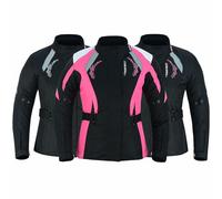 PROFIRST Women's Motorcycle Jacket CE AA Armoured Waterproof 600D Cordura Motorbike Riding Jacket with Thermal Liner (UK, Alpha, S, Regular, Regular, Pink With Pink Flower)