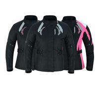 PROFIRST Women's Motorcycle Jacket CE AA Armoured Waterproof 600D Cordura Motorbike Riding Jacket with Thermal Liner (UK, Alpha, S, Regular, Regular, Black With Silver Flower)