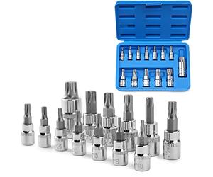 Profiwoab 13pcs Torx Bit Sets T50, T8-T70, Star Bit Socket Set 1/2", 3/8", 1/4" Torque Socket Set for Hand Use with Storage Case