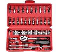 profiwoab 46 PCS 1/4 Inch Ratchet Socket Wrench Set,Mechanic Tool Kit with Extension Bar,Cr-V Bit Sockets,with 4-14mm Drive Ratchet with Storage Case for Home,Car Repair,DIY