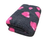 Profleece Pet Bedding Fleece Mat - Hearts Pattern - Soft & Warm Dog and Cat Blanket - Washable, Quick Dry, Non-Slip Option - UK Made from Recycled Plastic (Charcoal/Cerise/White, 100 x 50cm)