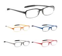 PROFLEX SpareSpecs Reading Glasses (value 5 pack) - lightweight, impact resistant, scratch resistant, bendy, flexible, anti-slip, unisex (mens + womens) (black, grey, brown, red, blue; oval; +3.0)