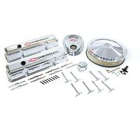 Proform 141-900 Chrome Engine Dress-Up Kit with Black Chevrolet/Red Bowtie Logo for Small Block Chevy