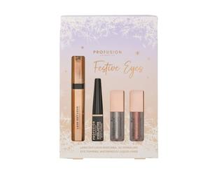Profusion Cosmetics Festive Eye Kit with Liquid Eyeshadow, Classic Black Liquid Liner, and Lash out Loud Lengthening Curling Mascara for Flawless Eye Catching Look