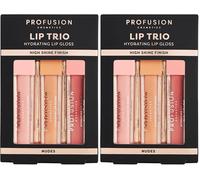 Profusion Cosmetics Lip Trio Hydrating Lip Gloss with High Shine Finish for All Skin Types, Achieve Luscious Lip with Bold and Nourishing Lip Gloss Set - Nudes (Pack of 2)